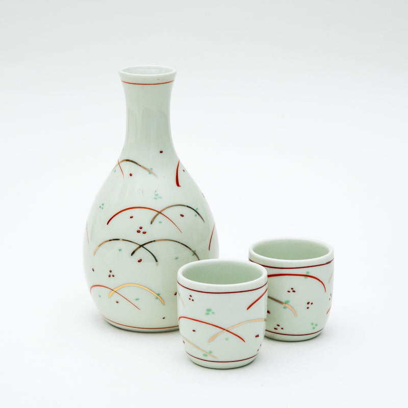 3pcs Musashino Pattern For Gift In Box Ceramic Tokkuri Sake Bottle & Cups