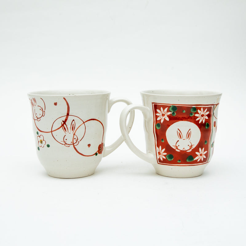 2pcs Rabbits Flowers For Gift In Box Porcelain Mugs