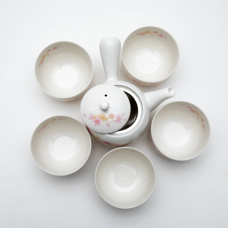 6pcs Cherry Blossoms For Gift In Box Porcelain Japanese Teapot & Teacups