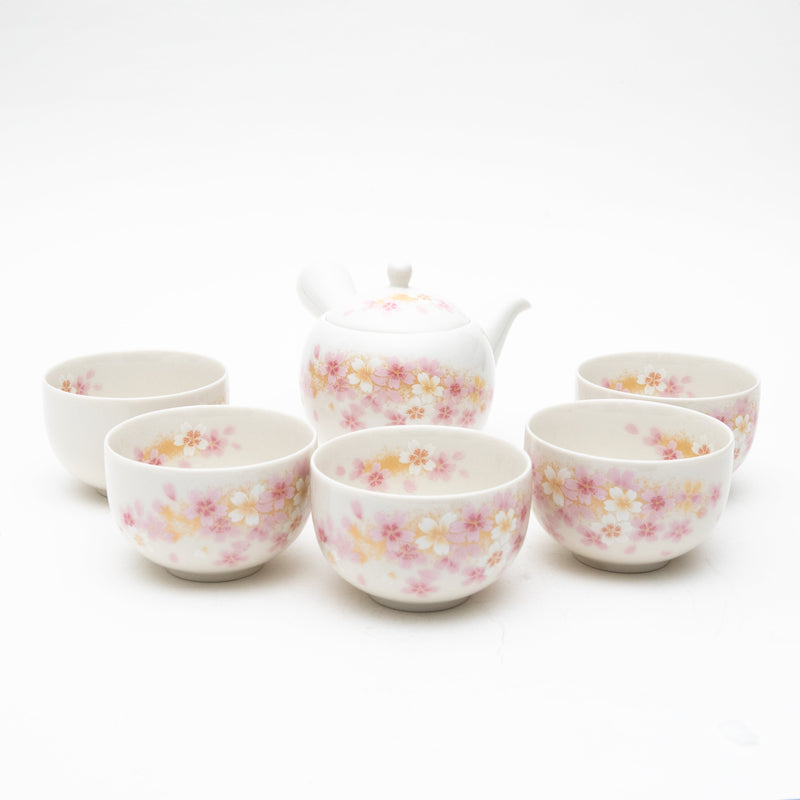 6pcs Cherry Blossoms For Gift In Box Porcelain Japanese Teapot & Teacups