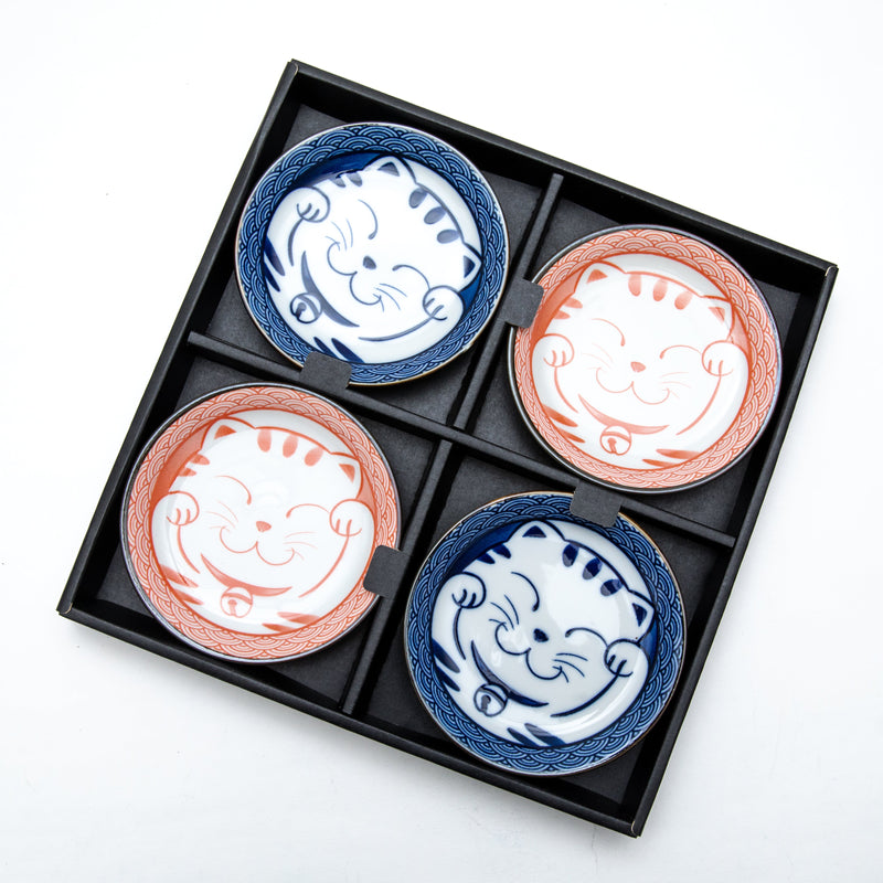 4pcs 11.8cm 2.2cm Cat Wave Pattern For Gift In Box Porcelain Plates