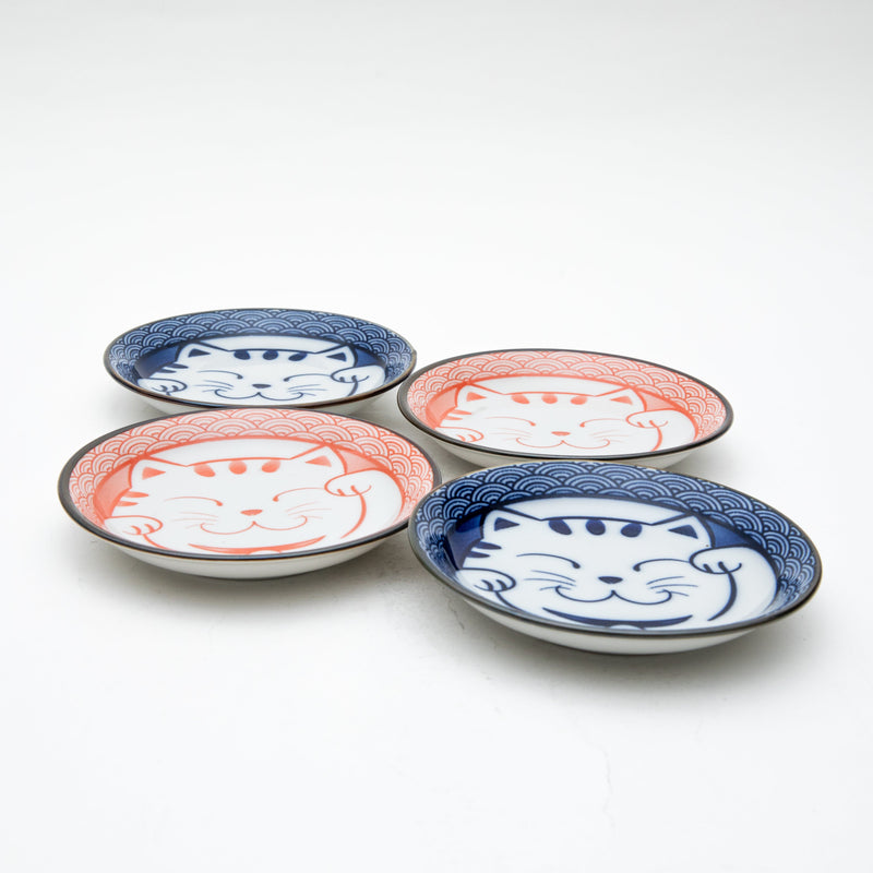 4pcs 11.8cm 2.2cm Cat Wave Pattern For Gift In Box Porcelain Plates