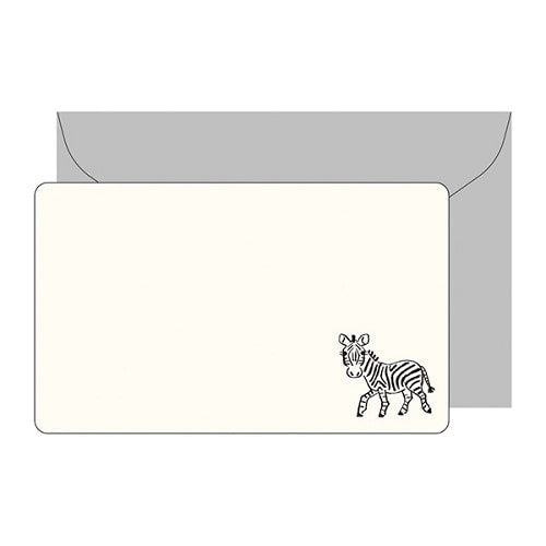 Message Cards (With Envelope/Zebra/Card: H5.5xW9.1cm, Envelope: H6.5xW10cm/5pcs/Kitera Shoji/Animal Parade/SMCol(s): Grey)