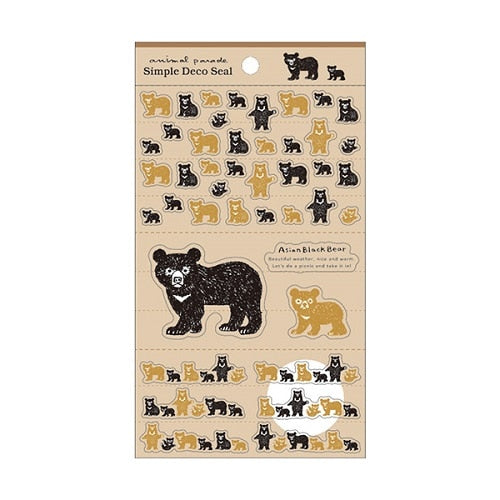 Stickers (Clear/Gold Foil/Moon Bear/Sheet Size: H17xW10.5cm/1 Sheet/Feuille/Kitera Shoji/Animal Parade/SMCol(s): Brown)