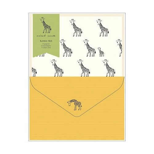 Letter Writing Sets (Giraffe/Letter Paper: H18.5xW13.5cm, Envelope: H9.5xW14.2cm/3 Sets/Ensembles/Kitera Shoji/Animal Parade/SMCol(s): Yellow)