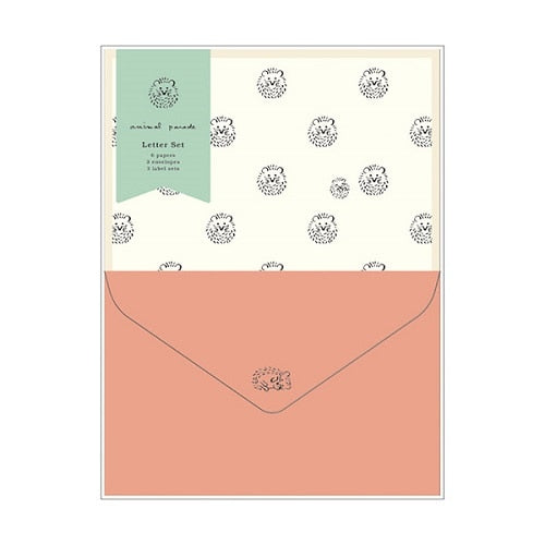 Letter Writing Sets (Hedgehog/Letter Paper: H18.5xW13.5cm, Envelope: H9.5xW14.2cm/3 Sets/Ensembles/Kitera Shoji/Animal Parade/SMCol(s): Pink)