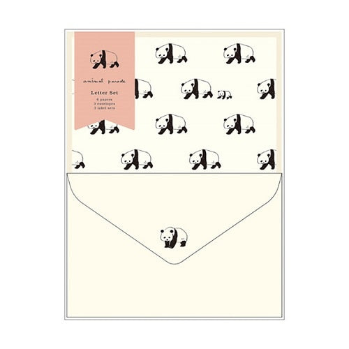 Letter Writing Sets (Panda/Letter Paper: H18.5xW13.5cm, Envelope: H9.5xW14.2cm/3 Sets/Ensembles/Kitera Shoji/Animal Parade/SMCol(s): White)