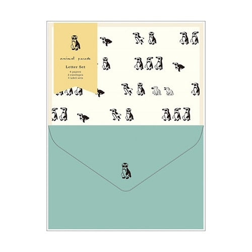 Letter Writing Sets (Penguin/Letter Paper: H18.5xW13.5cm, Envelope: H9.5xW14.2cm/3 Sets/Ensembles/Kitera Shoji/Animal Parade/SMCol(s): Mint)