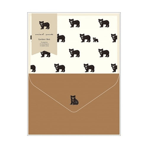 Letter Writing Sets (Moon Bear/Letter Paper: H18.5xW13.5cm, Envelope: H9.5xW14.2cm/3 Sets/Ensembles/Kitera Shoji/Animal Parade/SMCol(s): Brown)