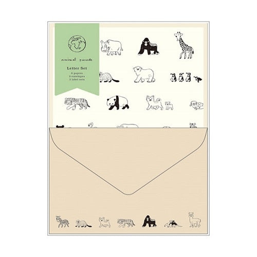 Letter Writing Sets (Animals/Letter Paper: H18.5xW13.5cm, Envelope: H9.5xW14.2cm/3 Sets/Ensembles/Kitera Shoji/Animal Parade/SMCol(s): Beige)