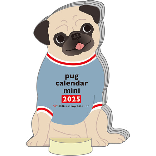 2025 Calendar (Die-cut/Mini/Pug/3x6.5x10cm/Greeting Life/SMCol(s): Beige,Blue)