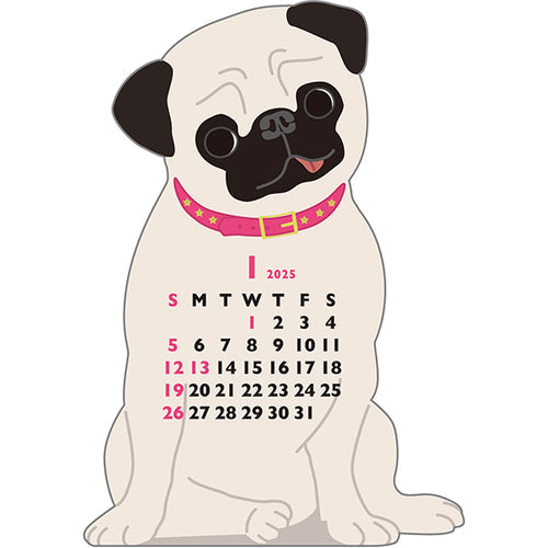 Greeting Life Pug Mini Die-cut 2025 Calendar