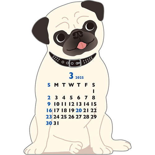 Greeting Life Pug Mini Die-cut 2025 Calendar