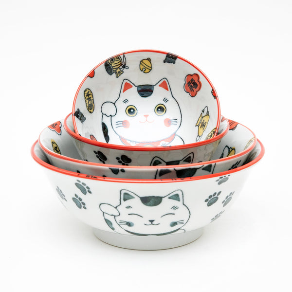 Bowl (Porcelain/Microwave & Dishwasher Safe/Beckoning Cat/S/7cm/dia.15cm/SMCol(s): Red)