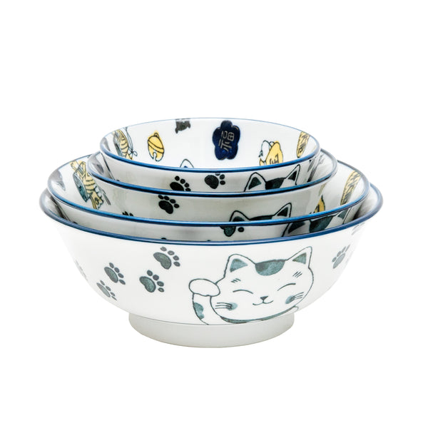 Bowl (Porcelain/Microwave & Dishwasher Safe/Beckoning Cat/S/7cm/dia.15cm/SMCol(s): Navy)