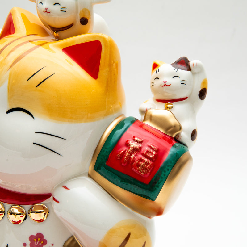 L Beckoning Cats With Zabuton Cushion Ceramic Coin Bank