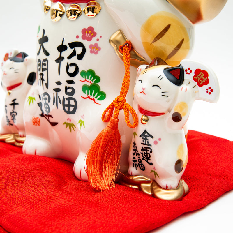 L Beckoning Cats With Zabuton Cushion Ceramic Coin Bank