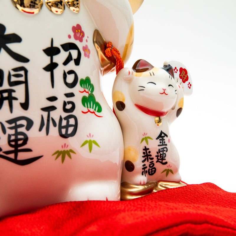 L Beckoning Cats With Zabuton Cushion Ceramic Coin Bank