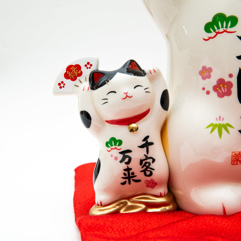 L Beckoning Cats With Zabuton Cushion Ceramic Coin Bank