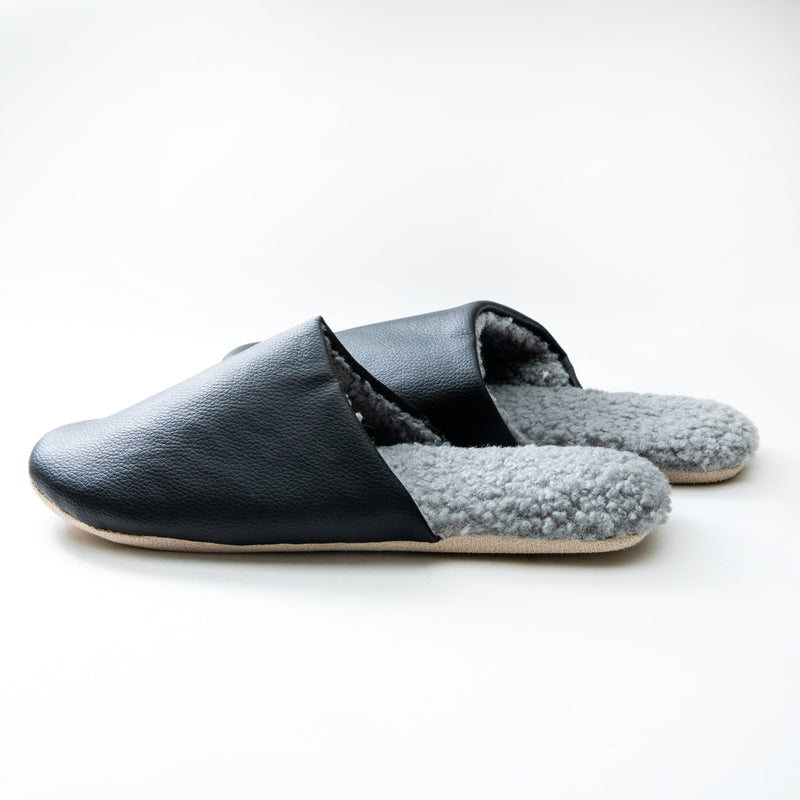 Slippers (Faux Leather/Sherpa Fleece Lining/23-25cm/1 Pair/Paire/SMCol(s): Black)