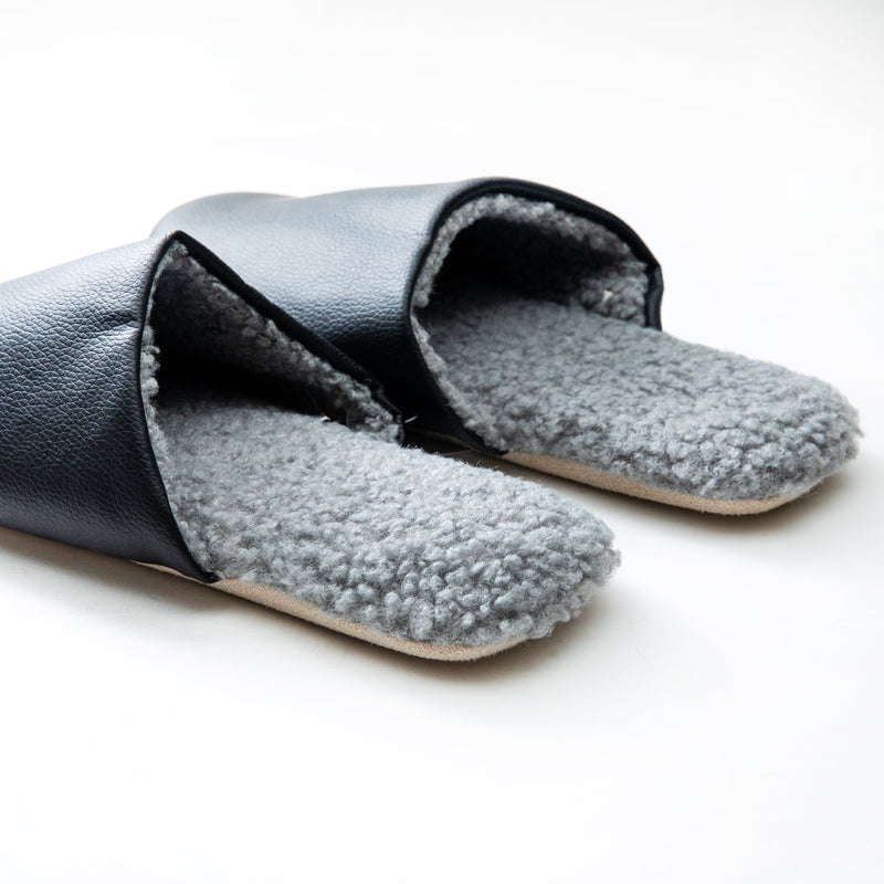 Slippers (Faux Leather/Sherpa Fleece Lining/23-25cm/1 Pair/Paire/SMCol(s): Black)