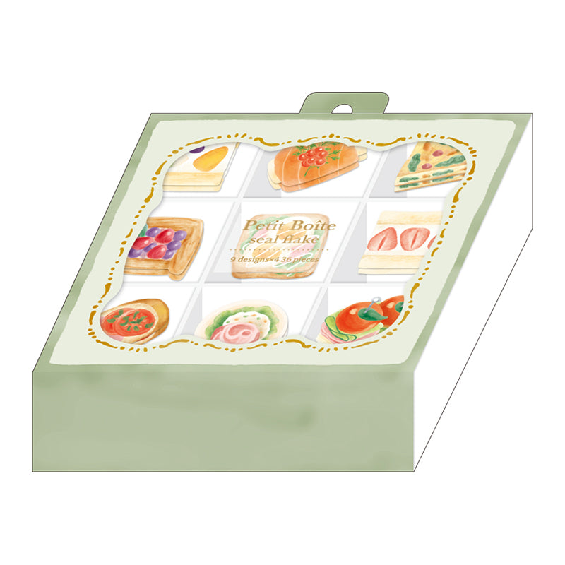 Sticker Flakes (With 9-Compartment Case/Lunch Time/Case: H2.2xW8.9xD8.9cm, Sticker: Max 3x3cm/36pcs/Kamio Japan/PETIT BOITE/SMCol(s): Green)