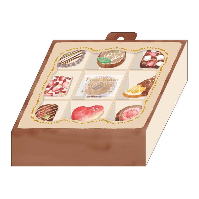 Sticker Flakes (With 9-Compartment Case/Chocolate/Case: H2.2xW8.9xD8.9cm, Sticker: Max 3x3cm/36pcs/Kamio Japan/PETIT BOITE/SMCol(s): Brown)