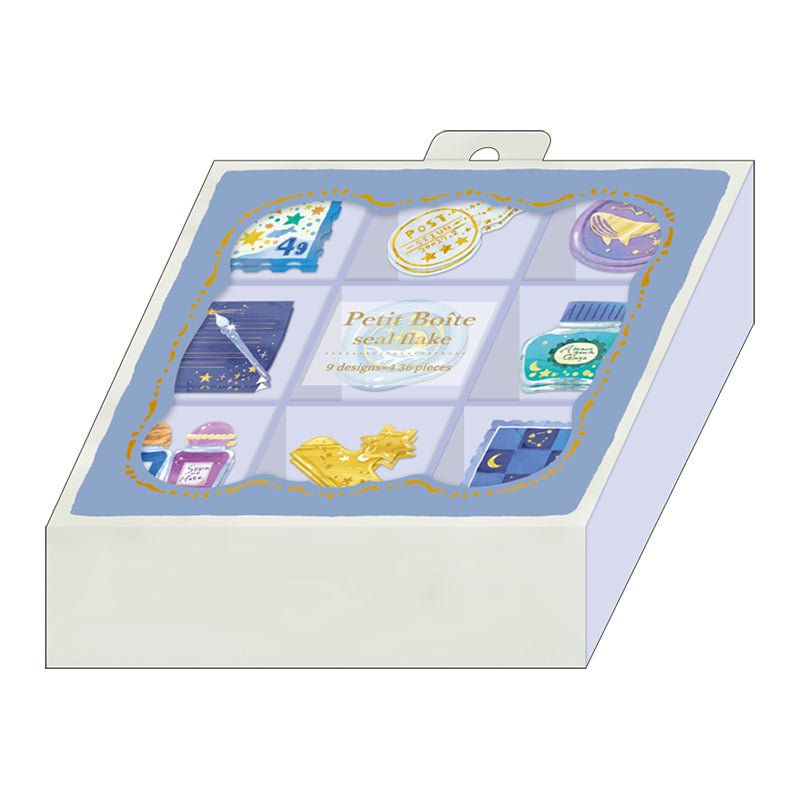 Sticker Flakes (With 9-Compartment Case/Stationery/Case: H2.2xW8.9xD8.9cm, Sticker: Max 3x3cm/36pcs/Kamio Japan/PETIT BOITE/SMCol(s): Blue)