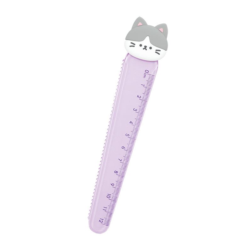 Ruler (With Animal Face Rubber Charm/Cat/12cm/0.5x3.5x17.5cm/Kamio Japan/SMCol(s): Purple)