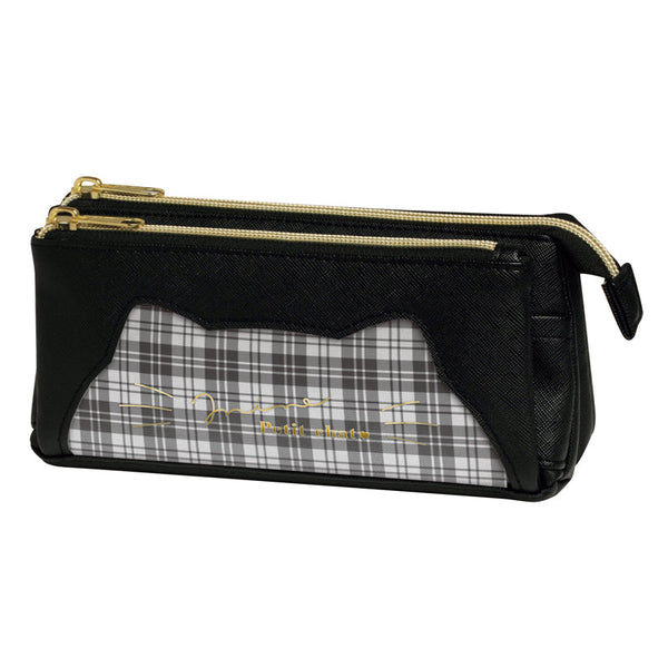 Pencil Case (2 Compartments/Triangular/Mine Petit Chat/5x19x9cm/Kamio Japan/SMCol(s): Black)