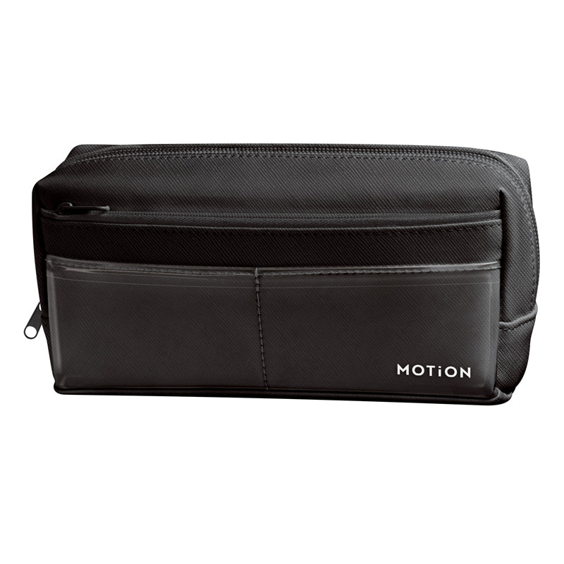 Pencil Case (6 Pockets: 2 Clear PVC Pockets, 1 Front Zipper Pocket, 2 Inner Pockets, 1 Back Pocket/5.5x18.5x8cm/Kamio Japan/MOTiON/SMCol(s): Black)