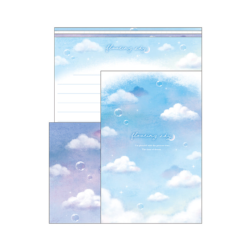 Letter Writing Sets (Floating Sky/15.5x19cm (16 Sets/Ensembles)/Kamio Japan/So Many Letter/SMCol(s): Blue,White)