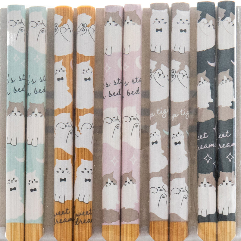 Chopsticks (Bamboo/Cat/22.5cm (5 Pairs/Paires)/SMCol(s): Green,Beige,Pink,Light Grey,Dark Grey)