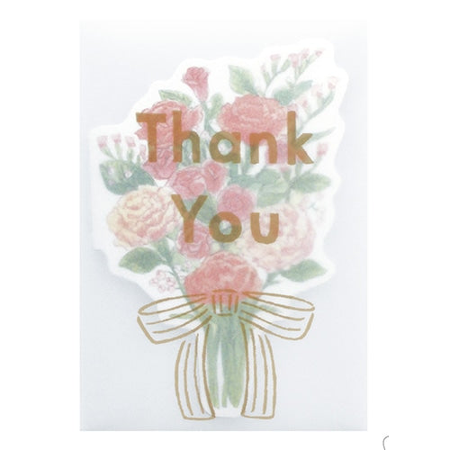 Greeting Card (Mini/Die-Cut/With Tracing Paper Envelope/Bouquet/Rouge/"Thank You"/7.3x10.3cm/El Commun/SMCol(s): Red,Green)