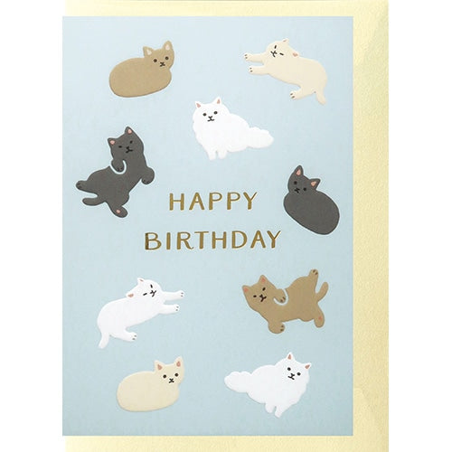 Greeting Card (Emboss/With Envelope/For Birthday/Cats/"HAPPY BIRTHDAY"/10.2x14.3cm/El Commun/SMCol(s): Blue)