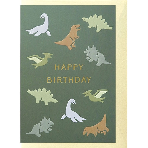 Greeting Card (Emboss/With Envelope/For Birthday/Dinosaurs/"HAPPY BIRTHDAY"/10.2x14.3cm/El Commun/SMCol(s): Green)