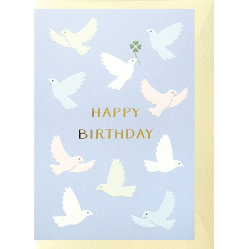 Greeting Card (Emboss/With Envelope/For Birthday/Birds/"HAPPY BIRTHDAY"/10.2x14.3cm/El Commun/SMCol(s): Blue)