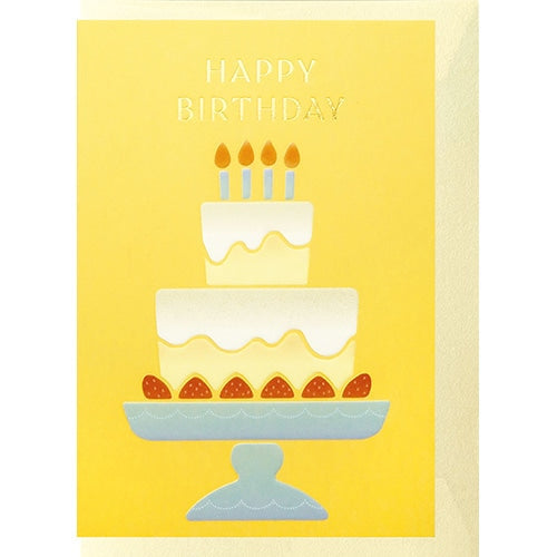 Greeting Card (Emboss/With Envelope/For Birthday/Cake/"HAPPY BIRTHDAY"/10.2x14.3cm/El Commun/SMCol(s): Yellow)