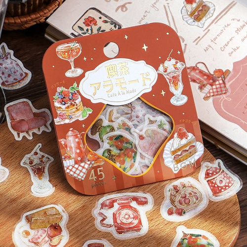 Sticker Flakes (15 Designs/Washi Paper/Embossed/Package Size: H10xW9cm/45pcs/BGM/CafŽ Ë La Mode/SMCol(s): Red)