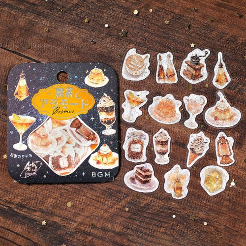 BGM Cafe A La Mode 45pcs Sunset Stars Gold Foil 15 Designs Masking Tape Material Sticker Flakes