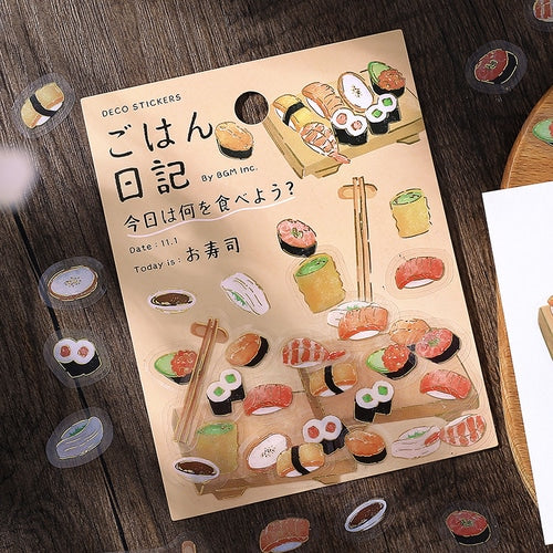 BGM Food Diary 45pcs Sushi 15 Designs Gold Foil Clear Sticker Flakes