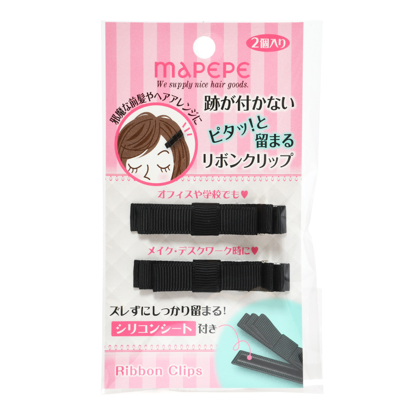 MAPEPE no-crease Stick-on Hair Ribbon clip 2p BK