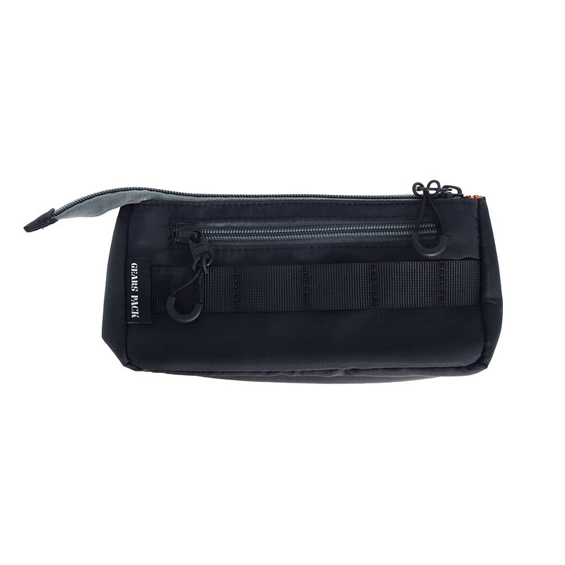 Pencil Case (With Side Zipper Compartment/Triple Pockets/Pen Holder Belt/6x19.5x9.5cm/Sun Star/GEARS PACK/SMCol(s): Black)