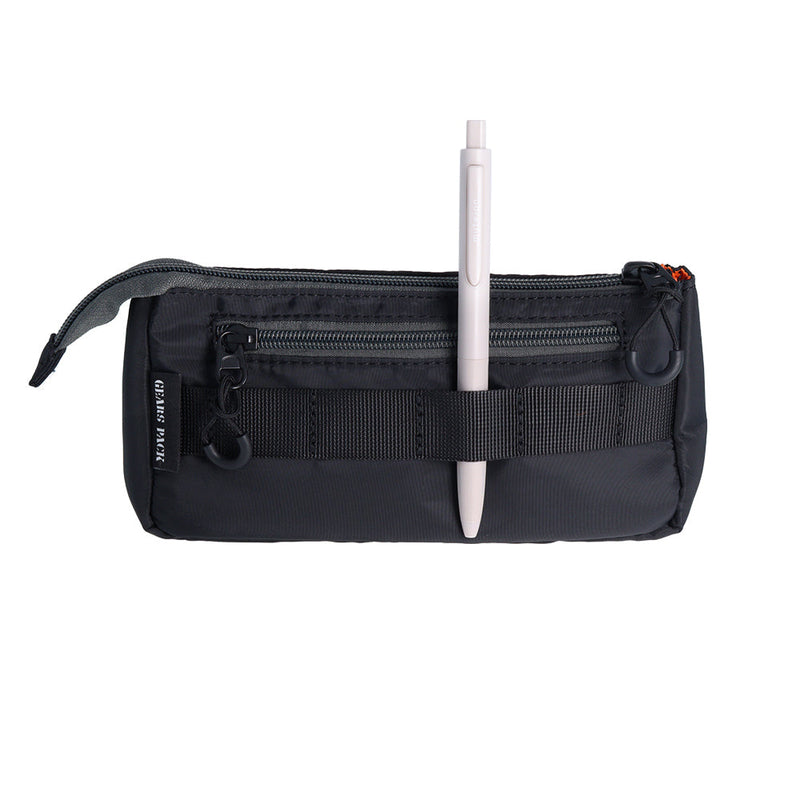 Pencil Case (With Side Zipper Compartment/Triple Pockets/Pen Holder Belt/6x19.5x9.5cm/Sun Star/GEARS PACK/SMCol(s): Black)