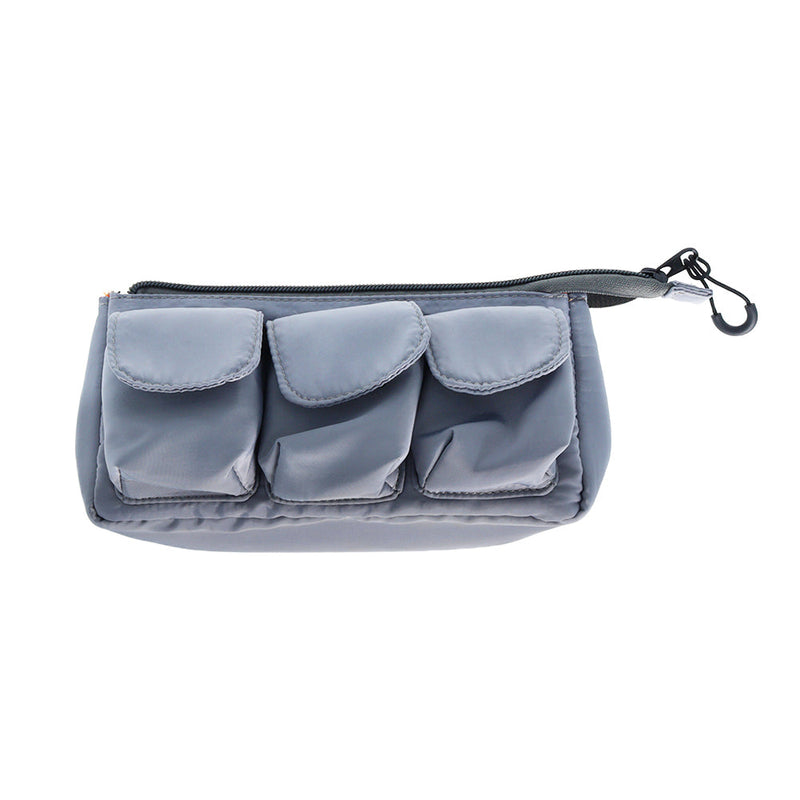 Pencil Case (With Side Zipper Compartment/Triple Pockets/Pen Holder Belt/6x19.5x9.5cm/Sun Star/GEARS PACK/SMCol(s): Grey)