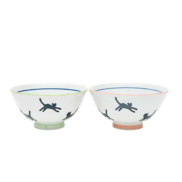 Rice Bowl (Ceramic/Cats on a Walk/5.7cm/dia.11.4cm/SMCol(s): White,Orange,Black)