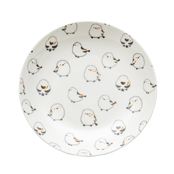 Plate (Porcelain/Microwave & Dishwasher Safe/Long-Tailed Tit/3.8cm/dia.19.8cm/SMCol(s): White,Black)