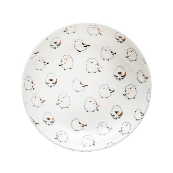 Plate (Porcelain/Microwave & Dishwasher Safe/Long-Tailed Tit/2.5cm/dia.13.5cm/SMCol(s): White,Black)