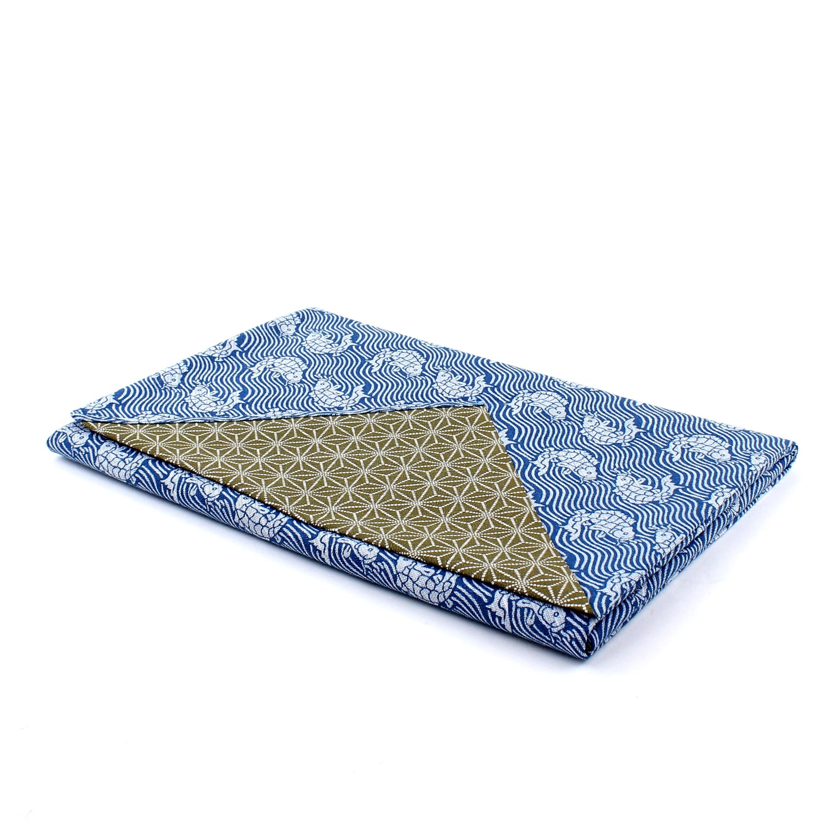 Furoshiki Shantung Double Sided Japanese Wrapping Cloth (Araiso-Rough Coast & Hemp Leaf, Navy & Blackish Green , 100x100cm)