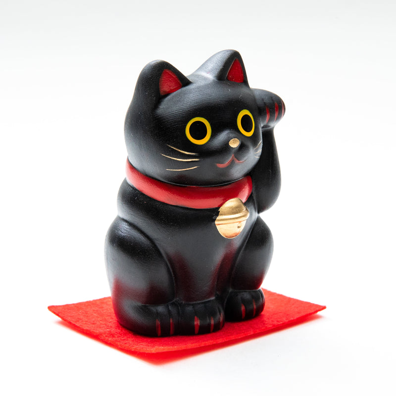 New Year Ornament (Ceramics/Left Paw Raised Beckoning Cat/L/7.5cm/SMCol(s): Black,Red)